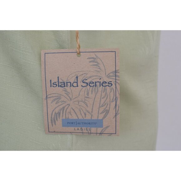 Port Authority Island Series Ladies Green Small Palm Tree Jaquard Camp Shirt NWT - Picture 7 of 9